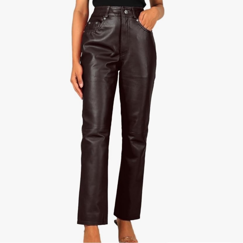 Laverapelle Chic Dark Brown Straight Leg Genuine Leather Pants